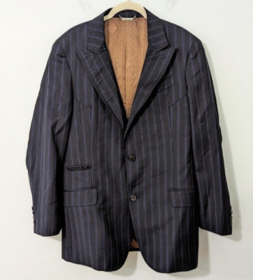 Roberto Cavalli 100% Virgin Wool Pinstripe Suit Set Blazer Pants Black Blue 50