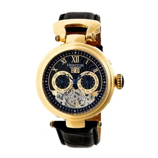 Heritor Automatic Ganzi Semi-Skeleton Leather-Band Watch - Gold/Black
