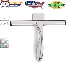 All-Purpose Stainless Steel Shower Squeegee for Glass Doors with Adhesive Hooks