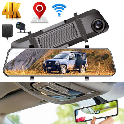 US 4K WiFi Mirror GPS Dash Cam 12'' Voice Control Car RearView Backup Dual HOT