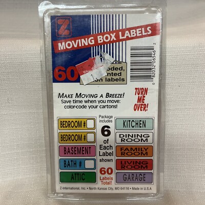 Multi-Colored  Moving Labels Identify Box Contents With 60 Label Total New