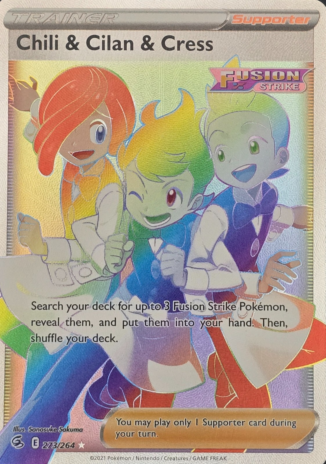 Pokemon Chili & Cilan & Cress Fusion Strike 273/264 Secret Rare Full Art Trainer