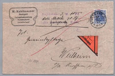 Dt. Reich EF Germania 30 - Nachnahme Stuttgart nach Weilheim 1908 - Bild 1 von 2