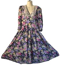 Women's Vintage 1980's DRESS Cottage Core Crochet Lace Spring Summer Church MED