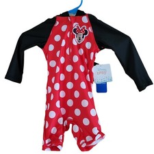 DISNEY BABY Minnie Mouse 24M Swimsuit romper hood UPF 50 Wearable Sunblock NWT
