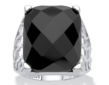 CHECKBOARD CUT GENUINE BLACK ONYX RING STERLING SILVER 6 7 8 9 10