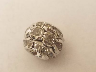 Brass Rhinestone Bead, Grade A, Platinum Color, Clear, Barrel, 10x9mm, Hole 1.5m