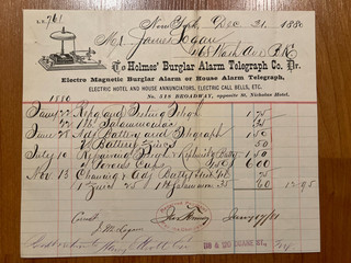 1880 illustrated letterhead Holmes' Burglar Alarm Telegraph for homes