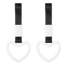 2 Pcs Heart-Shaped Car Handle Strap Rear Bumper Warning Ring White/Black