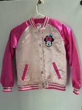 Disney Minnie Mouse Varsity Jacket Pink Satin Kids 7/8