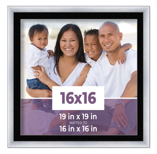 16x16 Frame Silver With Black Picture Mat For 16x16 Photo - Silver 19x19 Frame T