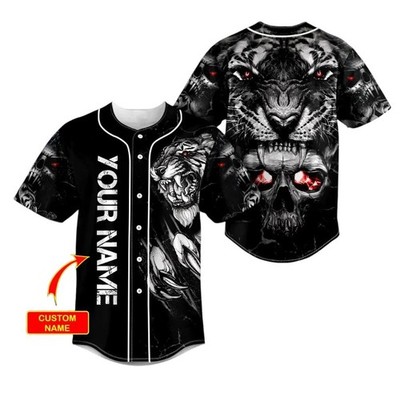 Tiger Over Skull Custom Baseball Jersey