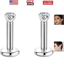 16g 2/3/4mm Cubic Zirconia Triple Forward Helix Ear Cartilage Tragus Studs Ea...