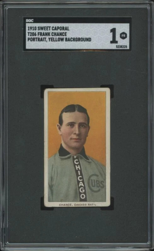 1909 T206 FRANK CHANCE POOR HOF PORTRAIT YELLOW SWEET CAPORAL 350 SGC 1 CUBS