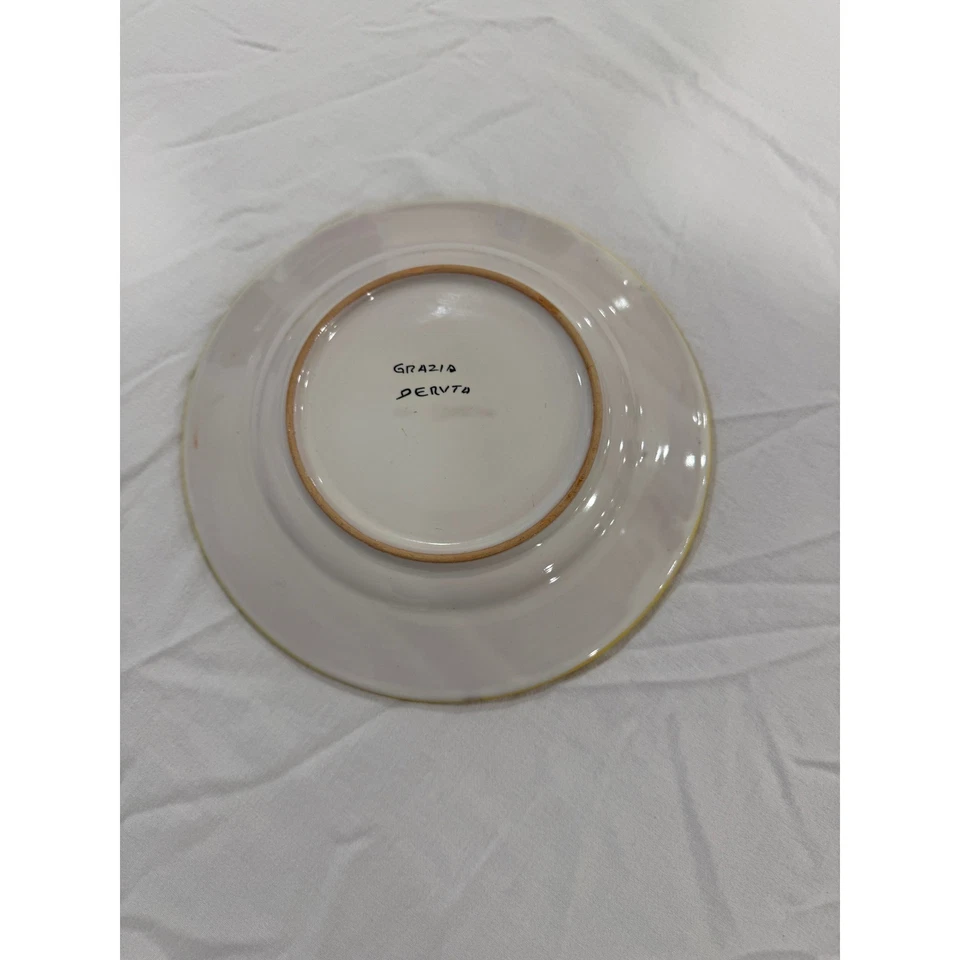 Antique Hand Painted Ceramic 8.5 Inches Plate Grazio Deruta Italian Art Dragon - Image 2 of 4