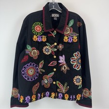 BEREK 2 Jacket Cotton Black Multicolor Embroidered Floral Size 2XL