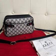 GUCCI Vintage Sherry Line Navy Leather PVC Shoulder Bag Crossbody Authentic