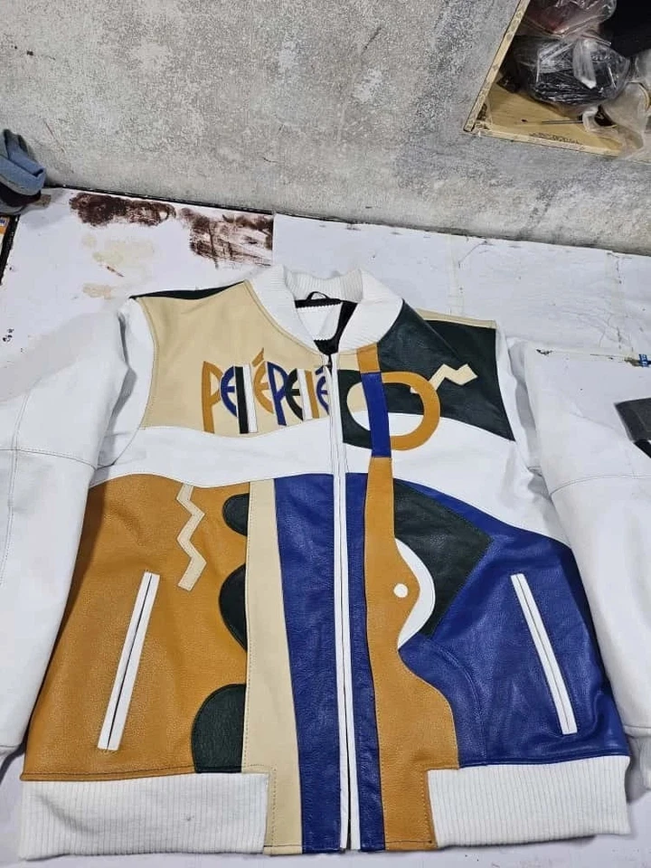 Chaqueta de bombardero de felpa Picasso para hombre hecha a mano chaqueta de cuero de vaca genuino Foto 3 de 4