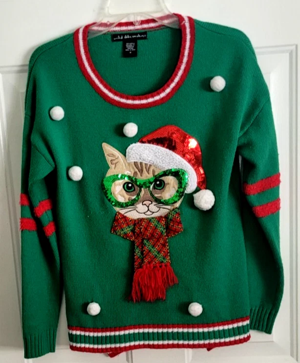 "United States Sweaters' Brand Christmas/Holiday Embellished Cat Sweater -M -VGC - Image 2 of 4