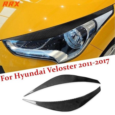 For Hyundai Veloster Real Carbon Fiber Front Headlight Eyelid Eyebrow Cover Trim