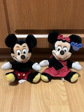 Vintage 1980s Mickey Minnie Mouse 7" Plush Seated Dolls Set Disney World Korea
