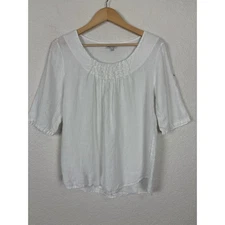 Lina Tomei 100% Linen Women’s Top Size MEDIUM White Beach Lagenlook Coastal