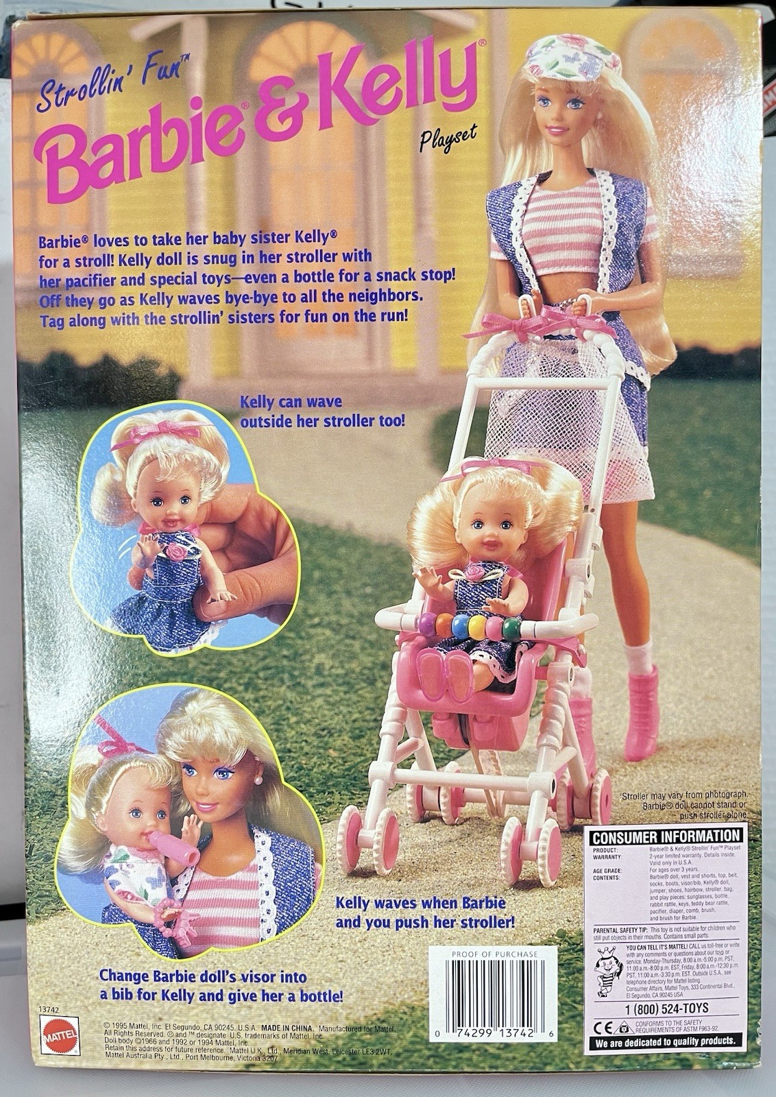 Vintage 1995 Barbie & Kelly Doll STROLLIN' FUN Play Set Mattel Sisters NRFB