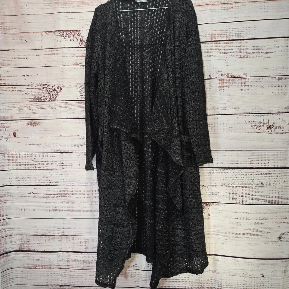 Cárdigan plumero largo tejido abierto negro Story Letter suéter para mujer XL Foto 2 de 4