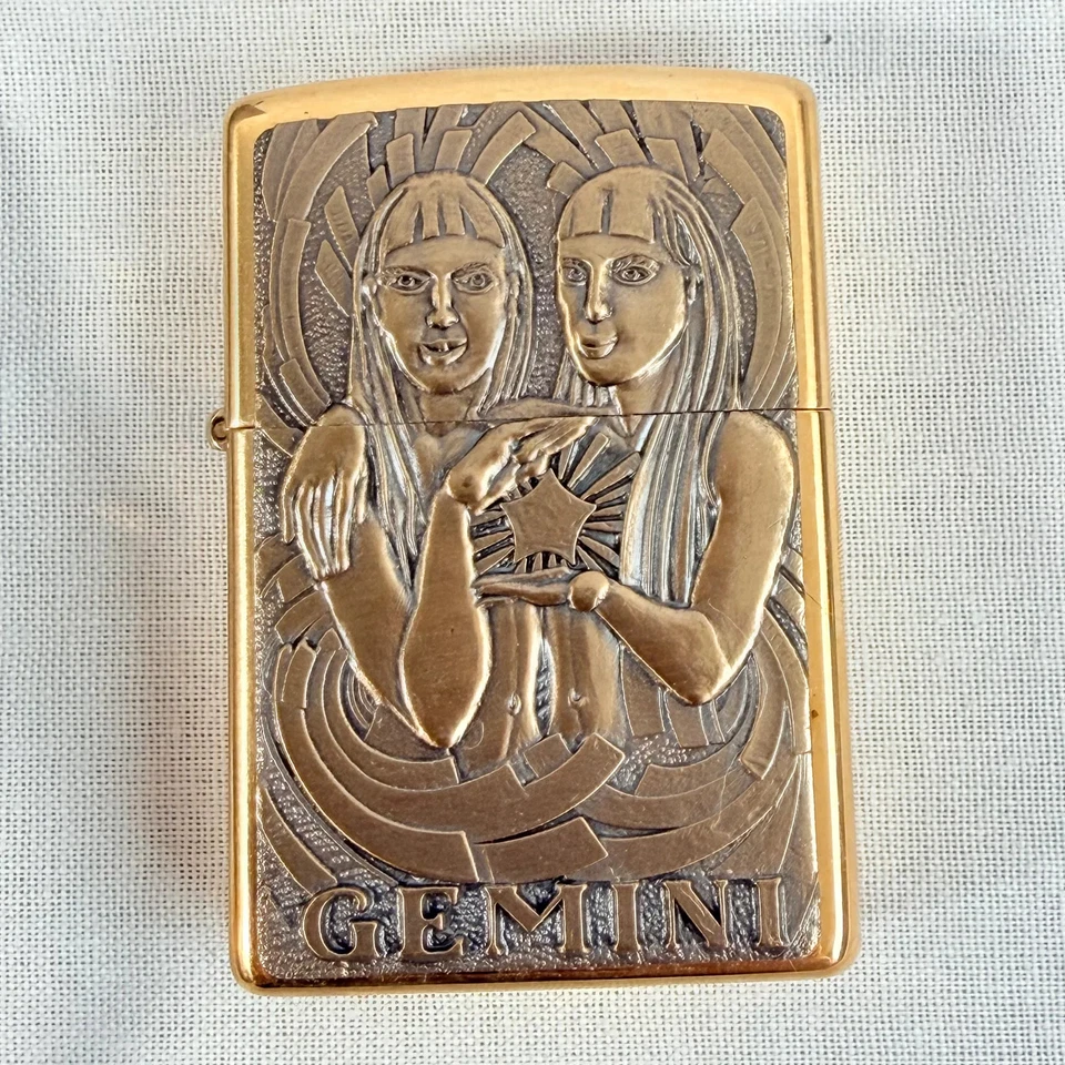 Vintage Brass Zippo Gemini Lighter 1999 Zodiac - image 2 of 4