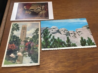 THREE MIXED VINTAGE  POST CARDS ( MT. RUSHMORE/THE LINGING TOWER/ G. WASHINGTON)
