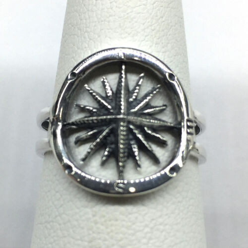 Anello Bussola Nautica Argento Sterling Ossidato Misura 7