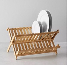 Amazon Basics Folding 2-Tier Wide-Slat Bamboo Dish Drying Rack - Collapsible