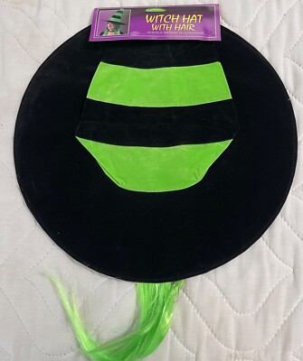 NOS Fun World/Easter Unlimited Green & Black Witch Hat With Green & Black Hair