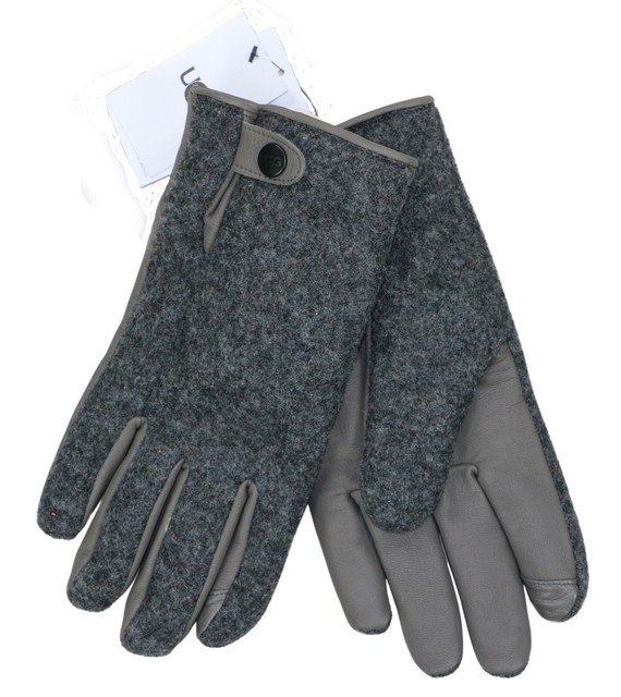 Mens UGG Grey Large/xl Wool Blend Gloves With Leather Palms Touch