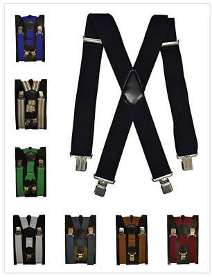 Herren Damen Long Hosenträger X Form Style 4cm Breit 3/4  Clips elastisch