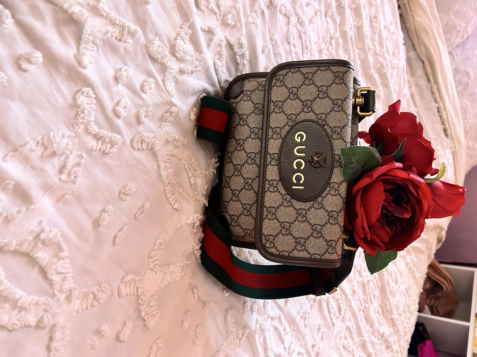 Gucci Horsebit 1955 Mini Crossbody Bag in Beige Ebony Canvas