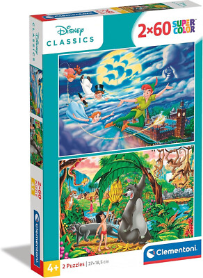 Clementoni 21613 Peter Pan, Dschungelbuch 2 x 60 teiliges Puzzle Disney