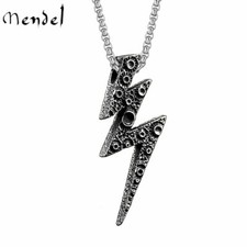 MENDEL Mens Stainless Steel Flash Flashlight Lightning Bolt Pendant Necklace Men