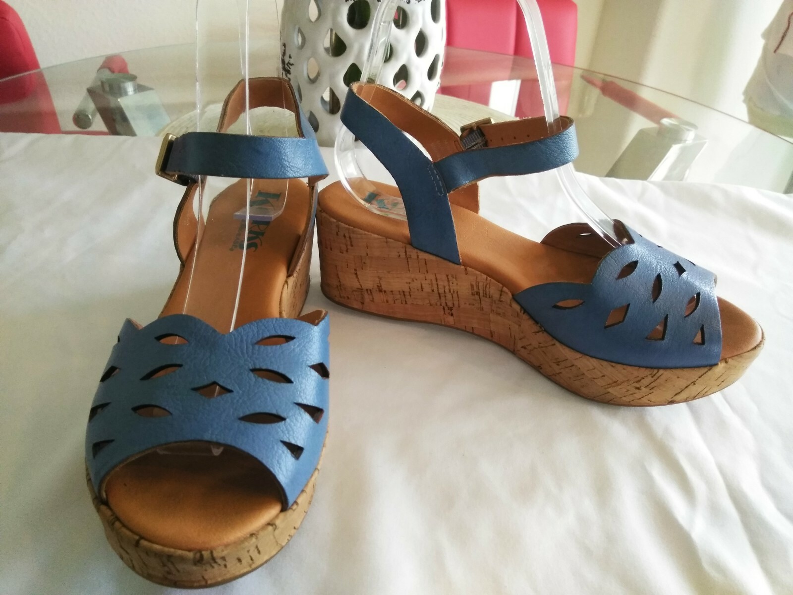 Korks By Korkease Light Pastel Blue Leather Wedge Sandals Sz 36.5, 6 eBay