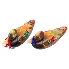 A Pair Cute Chinese Wooden Mandarin Duck and Duck Decorations Interior Bedroom