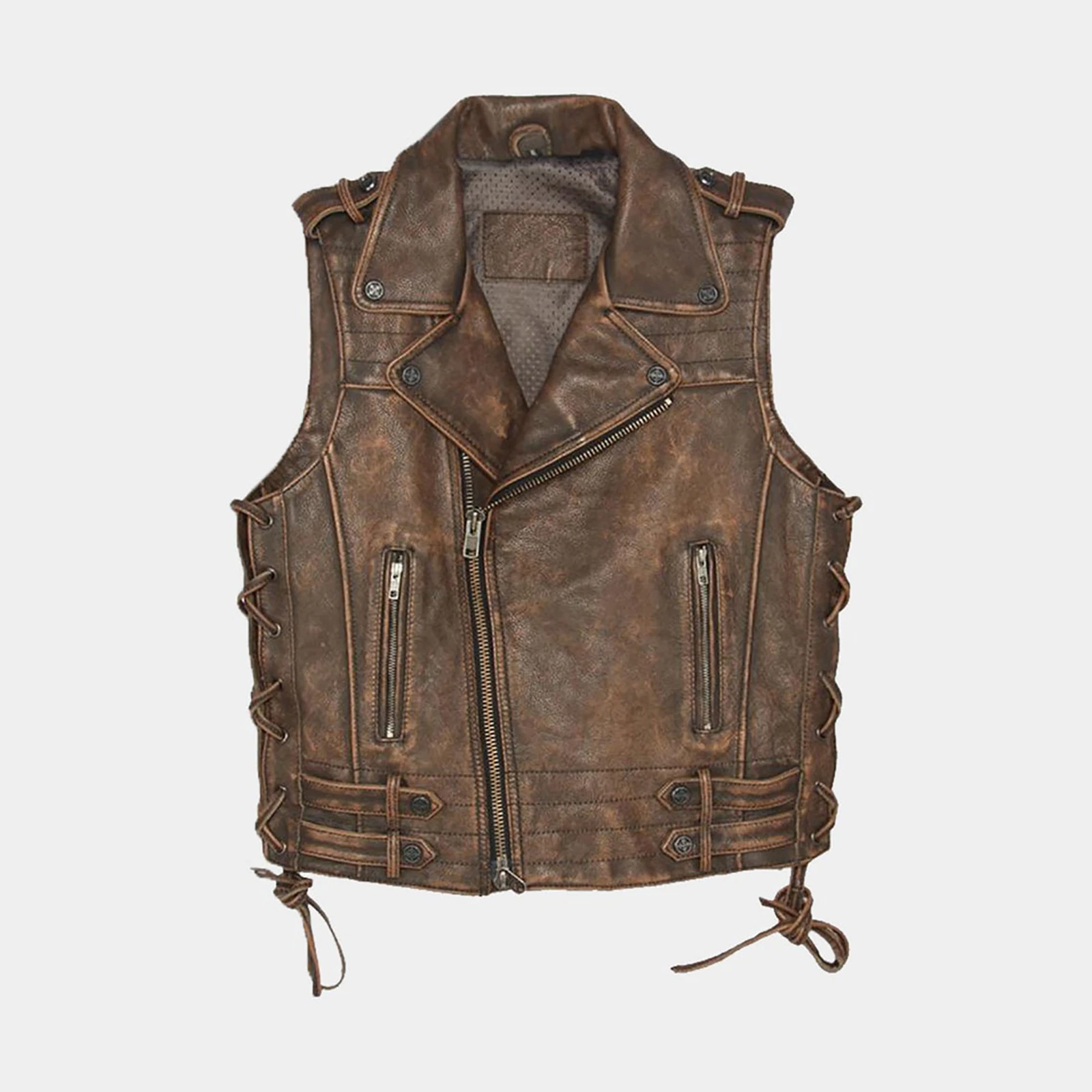 Men's Leather Vest, Vintage Brown Side laced Leather Vest, Biker and party wear.
