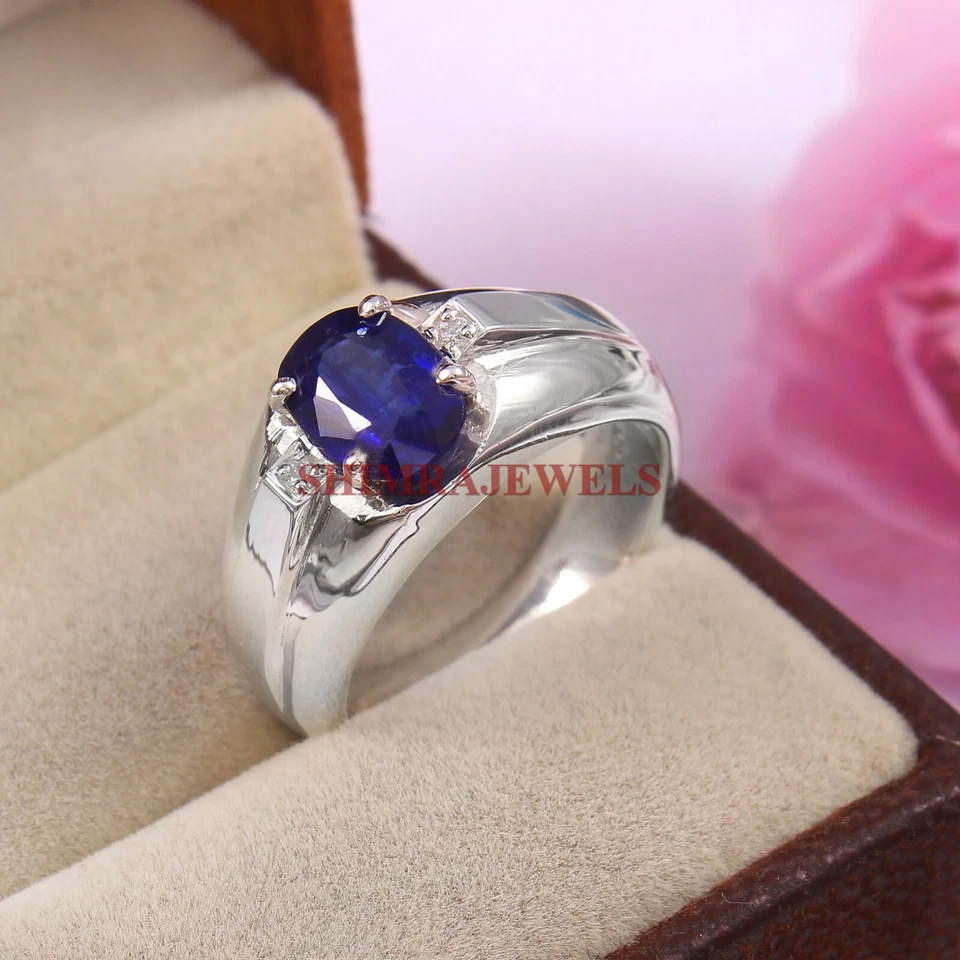 Heizbar Blau Saphir Edelstein Mit 925 Sterlingsilber Ring für Herren #342 - Bild 2 von 3
