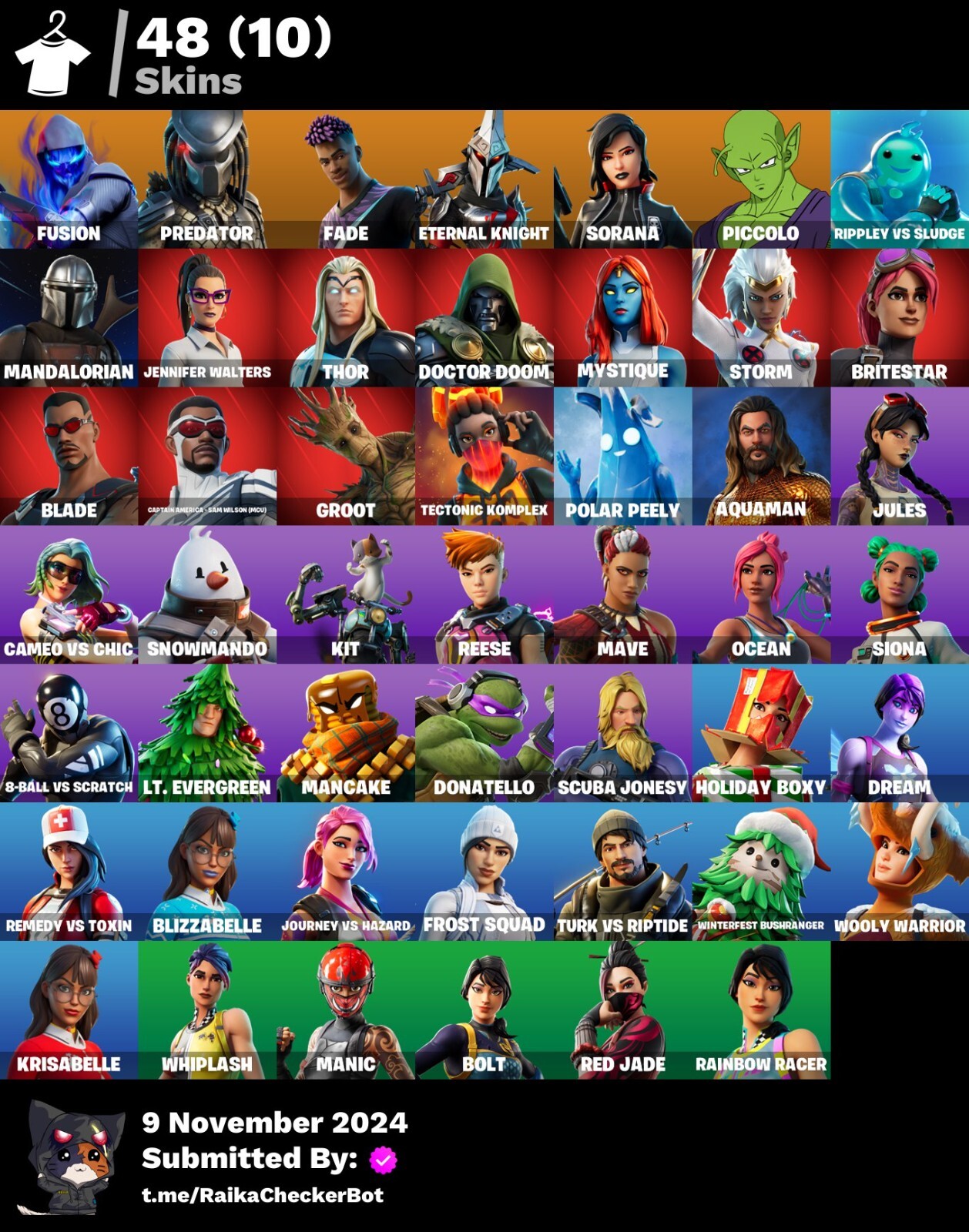 🎮FN Mandalorian, Doctor Doom, Kit, Fade, Aquaman, Rage, Mystique OG 48 Skin✅