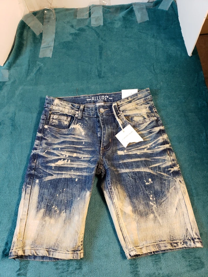 Pantalones Cortos Allure Mujer Bermudas Azul Talla 11 Tiro Medio Denim Pintura Salpicaduras Nuevos con Etiquetas Foto 2 de 4
