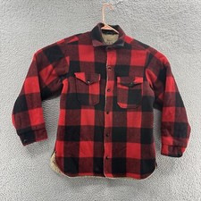 VINTAGE Woolrich Jacket Men Medium Red Buffalo Plaid Hunting Sherpa Lined 60s
