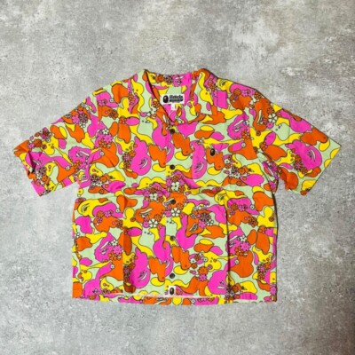 A BATHING APE BAPE FLOWER ONE POINT OPEN COLLAR SHIRT Size S | eBay