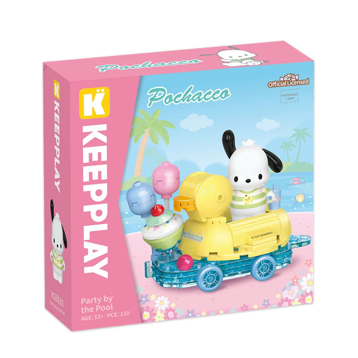 Authentic Sanrio Qman Building Blocks Pochacco Party by the Pool