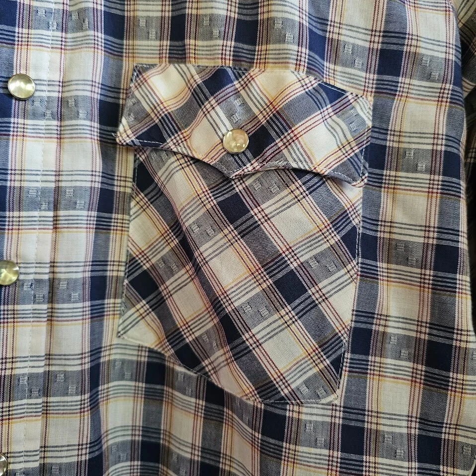 Camisa De Colección Años 70 Para Hombres Campus Resistente Country Cuadros Perla A Presión Western Abotonada S Foto 2 de 4