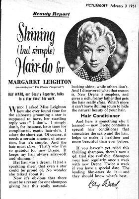 1951 Werbung DRENE Haarshampoo klein Vintage Original MARGARET LEIGHTON Print Ad