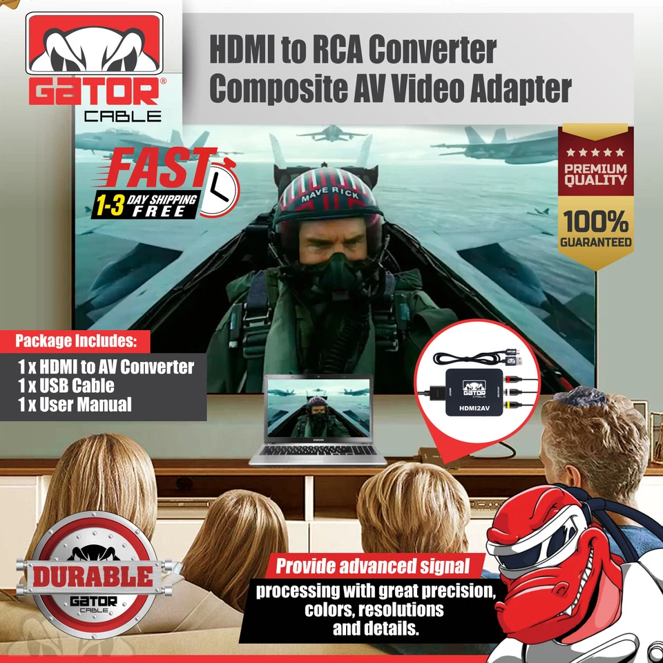 HDMI to RCA AV HD Converter Adapter Composite Cable CVBS 3-RCA Audio Video 1080P - Image 4 of 4